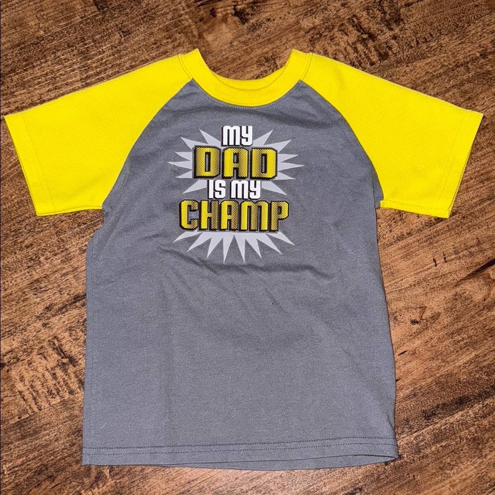 Gray and Yellow Kids Shirt - My Dad is My Champ